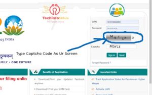 After Fillling Your UAN And Password Type The Captcha Code As Appers.