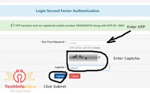 Enter The OTP Received On Your Registered Mobile Number & Enter Captcha Code. And  Click Submit.